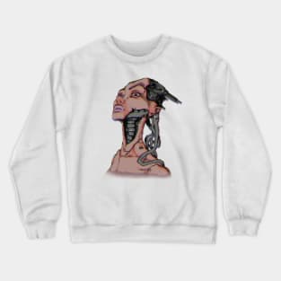 haughty look of a cyber robot girl with a metal head Crewneck Sweatshirt